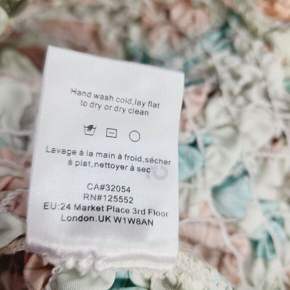 Dolan Printed Pebble Smocked Turtleneck Top M Pink Green Floral Stretch Pullover - Picture 13 of 16